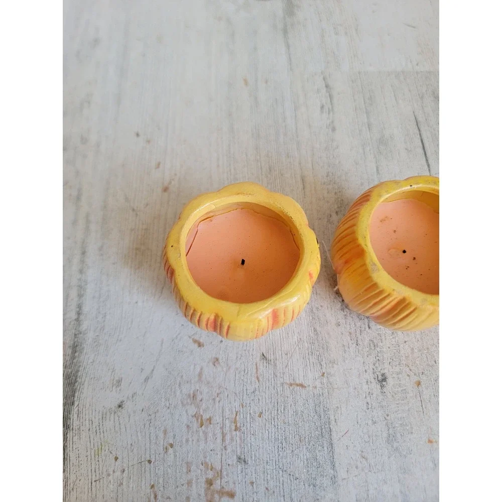 Vintage ceramic Jack O'Lantern pumpkin mini candle unique set home